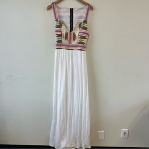 En Crème Boho Multicolor Embroidery Sleeveless Maxi Dress with Back Cutout